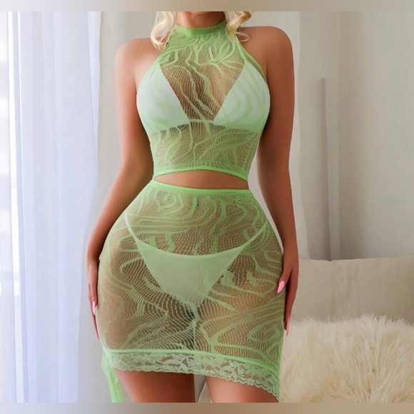 NEW Lace See Thru Mesh 2Piece One Size - Picture 3 of 3